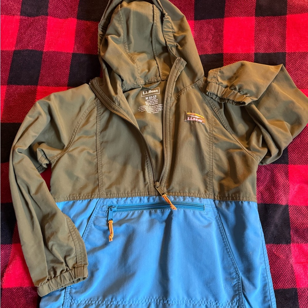 L.L. Bean Kids Olive and Blue Raincoat